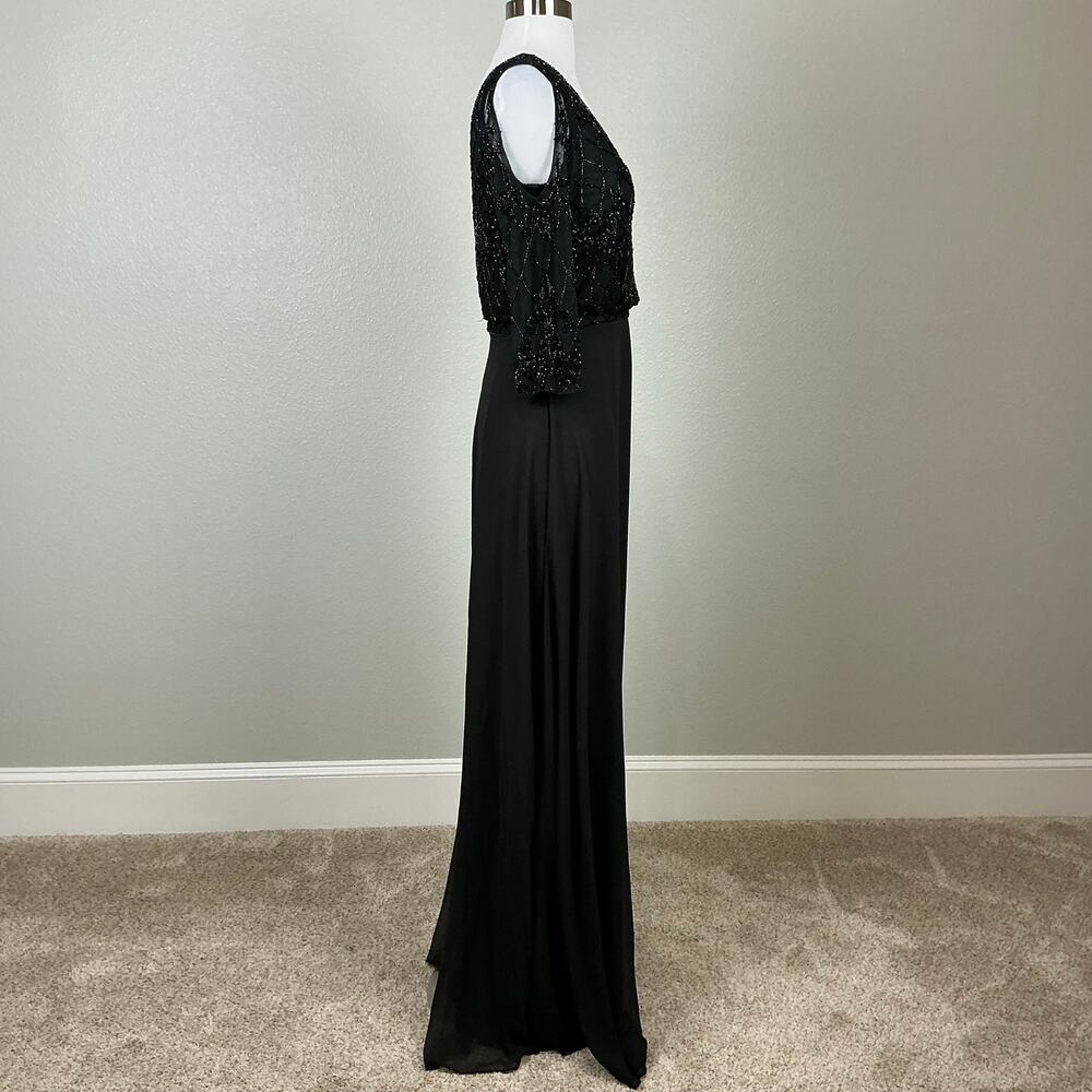 JKara Women's Beaded Cold Shoulder Long A-Line Evening Gown Black Size 4 Dress - Picture 4 of 11